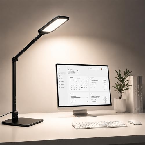 NS Desk Lamp for Home Office, LED Desk Lamp with Webcam Light for Video Calls, Dimmable 3000K-6500K Desk Light with Remote, Timer, Memory, Adjustable Swing Arm, CRI95+ - color: Black 1 Pack