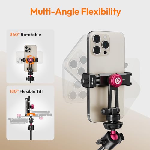 ULANZI MA61 Metal Phone Tripod Mount with Cold Shoe, 360° Adjustable Hot Shoe Camera Phone Mount for iPhone 17 16 15 14 Pro Max, Samsung, Aluminum Alloy Clamp for Vlogging, Live Streaming, Video