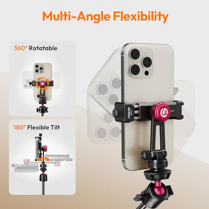 ULANZI MA61 Metal Phone Tripod Mount with Cold Shoe, 360° Adjustable Hot Shoe Camera Phone Mount for iPhone 17 16 15 14 Pro Max, Samsung, Aluminum Alloy Clamp for Vlogging, Live Streaming, Video