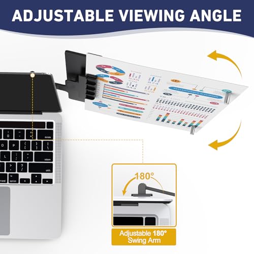 HAUTOCO Monitor Mount Document Clip, Document Holder for Typing Clips to Laptops & Monitors, Adjustable Removable Stand, Adhesive Mounts Left or Right, Holds Up to 10 Sheets for Recipes, Study, Office