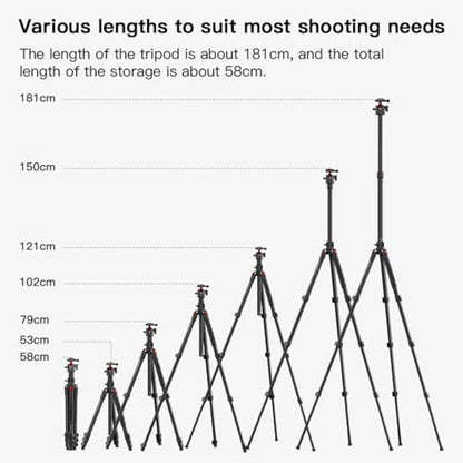COMAN 72" Overhead Tripod, Camera Tripod with Center Column and 360 Degree Ball Head, Detachable Monopod with Arca QR Plate, Horizontal Tripod for Camera, DSLR, Max Load 11 lbs - color: KX3939MINI-A32