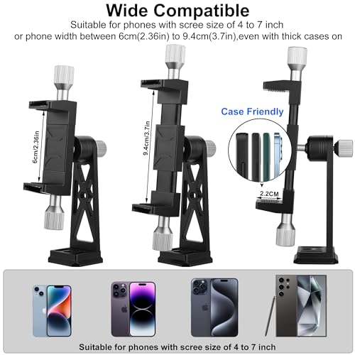 Metal Phone Tripod Mount Extra Deep Clamp with Arca Port Cold Shoe 360°Ball Head Cellphone Tripod Adapter for iPhone Galaxy Smartphone Stand Holder for Vlogging Video Camera Monitor
