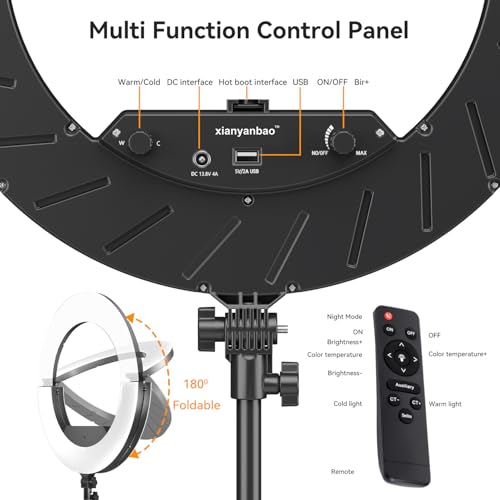 18 Inch Ring Light Kit, 55W6700k Dimmable LED Light, Tripod Stand, Remote Controller,Box,CRI95,Black - color: black