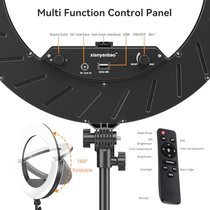 18 Inch Ring Light Kit, 55W6700k Dimmable LED Light, Tripod Stand, Remote Controller,Box,CRI95,Black - color: black