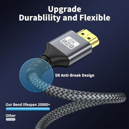 8k Hdmi Cable 10ft Ultra High Speed HDMI 2.1 Cable 8K@60HZ 4K@120HZ 48Gbps HDMI Cord for HDTV,PS4,PS5,Monitor Laptop,Xbox,HDCP 2.2&2.3 Support HDR,eARC,Dolby.(Silvery) - size: 10FT
