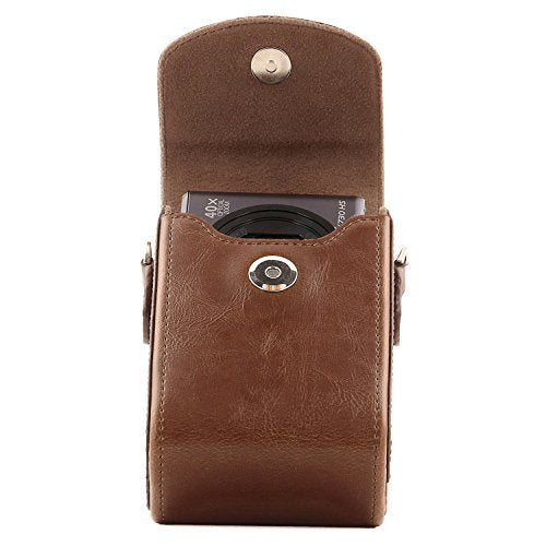 MegaGear Leather Camera Case with Strap Compatible with Canon PowerShot G7 X Mark III, G7 X Mark II, G7 X,Dark Brown - color: Dark Brown
