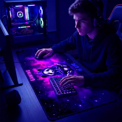 Blacklight Gaming Mouse Pad – UV Reactive Neon Panda Gamer Design, Glow in The Dark RGB Desk Mat, Smooth Precision Surface with Non-Slip Rubber Base for PC & Console Gaming - 31.5" x 11.8" - color: Panda
