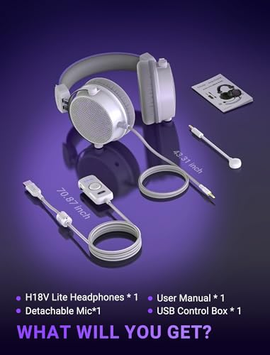 FIFINE Open Back Gaming Headset with 7.1 Surround Sound - Dual Wired USB/3.5mm Connection - USB Control Box - Detachable Mic, Over Ear Headphone for PC, PS4/5, Xbox, Switch, Mobile - H18V Lite WP - color: White and purple