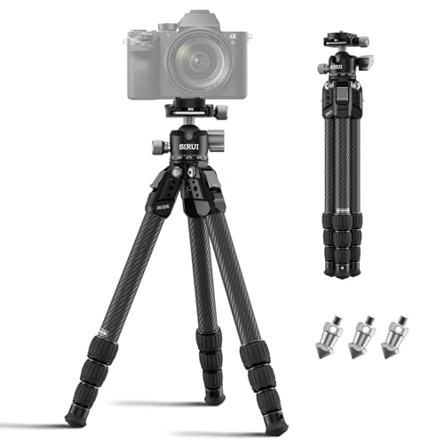 SIRUI 31.5" Compact Carbon Fiber Small Desktop Tripod with Low Profile Ball Head, Portable Lightweight Backpack Camera Tripod with Spikes for Travel Vlogging Tabletop, Macro Photography, AM-224S+G0 - style: AM-224S+G0