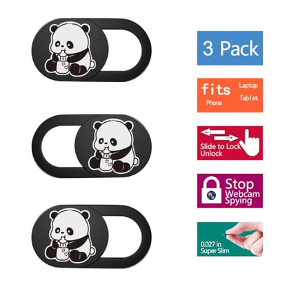 SIREG Webcam Cover Ultra Thin - Web Camera Cover fits Laptop,Tablet,PC,Computer, Smartphone, Protect Your Privacy and Security,Strong Adhesive (Panda-Black & 3 Pack) - color: Panda-Black & 3 pack