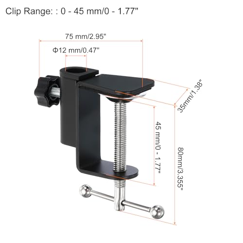 PATIKIL 0.47" Hole Dia. Desk Clamp, 4 Pcs Aluminum Alloy Bracket Universal Adjustable C-Clamp Mount Holder for Microphone Mic Arm Table Lamp Stand, Black - color: Black