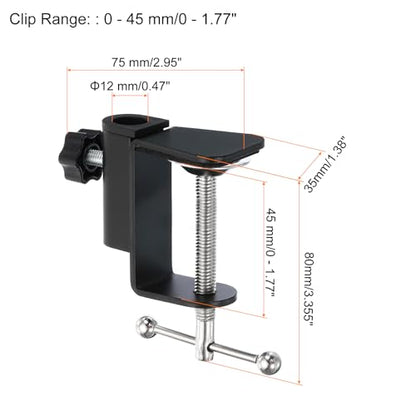 PATIKIL 0.47" Hole Dia. Desk Clamp, 4 Pcs Aluminum Alloy Bracket Universal Adjustable C-Clamp Mount Holder for Microphone Mic Arm Table Lamp Stand, Black - color: Black