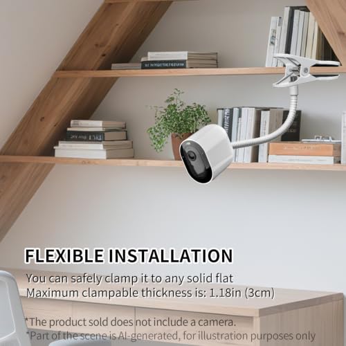 Flexible Clip Mount for Ring Security Camera | Indoor Outdoor Camera and Other Cameras with 1/4 Threaded Hole No Tools or Wall Damage, White