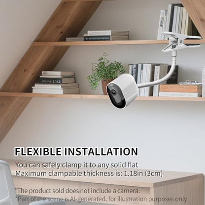 Flexible Clip Mount for Ring Security Camera | Indoor Outdoor Camera and Other Cameras with 1/4 Threaded Hole No Tools or Wall Damage, White