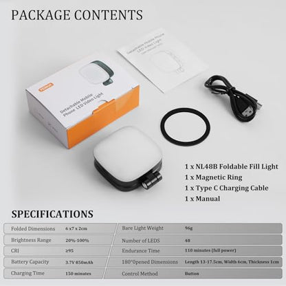 Magnetic Selfie Light Compatible with MagSafe for iPhone – Rechargeable LED Fill Light with Mirror, CRI≥95, 5 Color Temps, Foldable Ring Light - color: Black-2