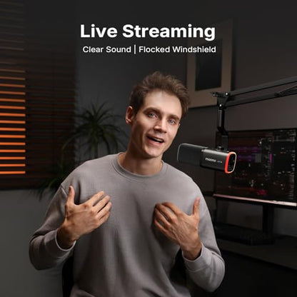 MAONO Microphone Windscreen for PD100W Microphone High-Density Flocked Foam Mic Cover, Soft Flocked Foam for Noise Reduction & Mic Protection, Reusable & Easy to Clean, Dark Grey