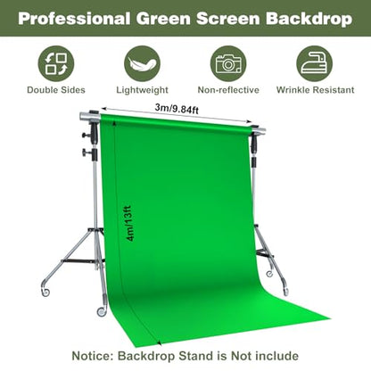 10X12ft Green Screen Backdrop for Photography | Chromakey Polyester Foldable Greenscreen Background,Green Screen Fabric for Streaming, Photography,Video Editing, Podcasting