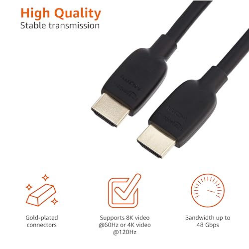 Amazon Basics HDMI 2.1 Cable, 8K@60Hz 4K@120Hz, 48 Gbps Ultra High Speed, 3 Feet, Compatible with PS5/Xbox/TV/Monitor, Black