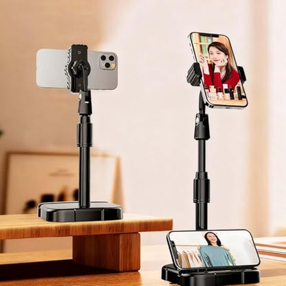 1 Pcs Telescopic Desktop Phone Stand, 360 Rotating Adjustable Height Holder, Stable Cradle for Smartphones Tablets and Ipads(Black)