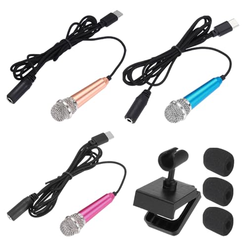 MECCANIXITY 3 Pcs Mini Microphone, Mini Mic Tiny Phone Type C Mic Small Microphone with Bracket, Sponge Cover for Record Phone Voice, Gold/Hot Pink/Blue - color: Gold/Hot Pink/Blue