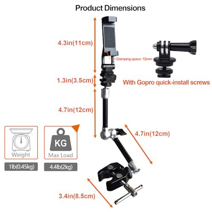 Camera Arm for Hunting,C-Clip Magic Arm Cell Phone Holder for Self Filming Hunts Tripod Compatible Gopro,Trail Camera, iPhone, Mevo Start and Outfitter Action Camera, Substitute Tree Stand Mount