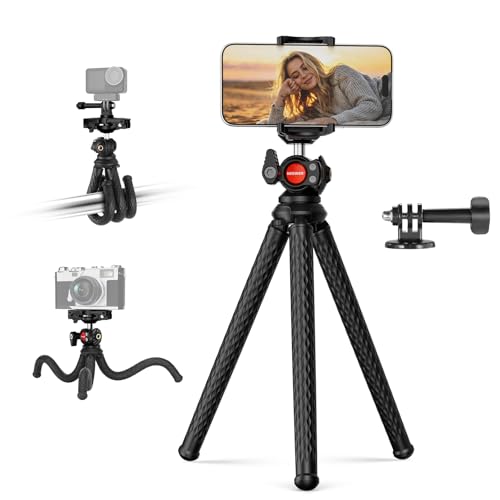 NEEWER Flexible Phone Tripod, Small Mini Camera Webcam Desk Stand, Phone Holder & Action Camera Mount Adapter Compatible with iPhone GoPro DJI Pocket 4 3 Xtra Muse Insta360 for Video Recording, TP34
