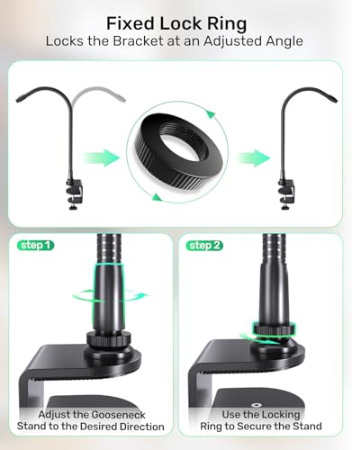 19" Flexible Gooseneck Mic Stand with Desk Clamp【Heavy Duty】 1/4" & 3/8" Adapters，for Gaming, Live Streaming, Podcast, Conference, and Podium