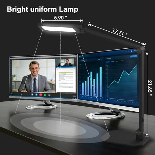 NS Desk Lamp for Home Office, LED Desk Lamp with Webcam Light for Video Calls, Dimmable 3000K-6500K Desk Light with Remote, Timer, Memory, Adjustable Swing Arm, CRI95+ - color: Black 1 Pack