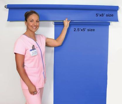 Royal Blue 2.5' x 5' Rollup Backdrop System – Wall, Ceiling, or Door Mounted Spring-Powered Background for Dermatology, Med Spas & Aesthetic Photography - color: Chromakey Blue (Royal)