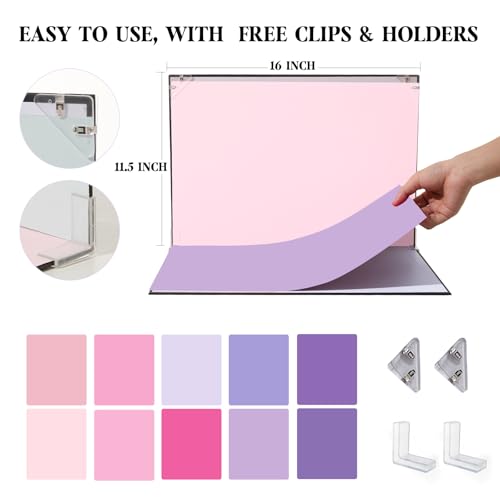 BEIYANG Photo Backdrop Board with 10PCS Background Paper, 16x11.5 Inch Pink & Purple Photo Background for Table Top Food, Product,Jewelry, Background Table Top Kit - Flat Lay Props