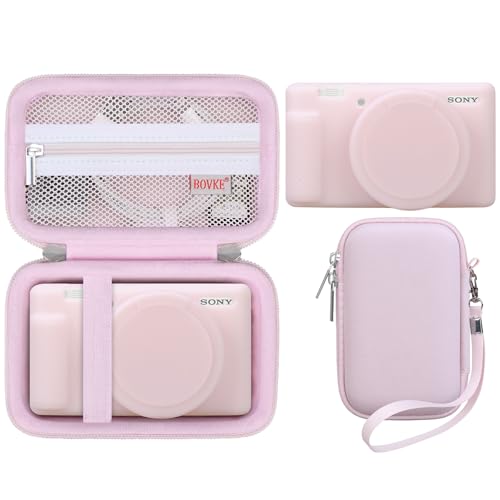 BOVKE 2-in-1 Camera Case for Sony ZV-1 Digital Camera for Content Creator, Silicone Skin Case + Hard Case Carrying Bag Protective Bundle for Sony ZV1 Camera, Jelly Pink - color: Jelly Pink