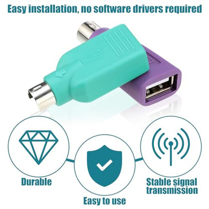 4 Pcs PS/2 to USB A Adapter Male to Female Keyboard Adapter 2 Colors USB Female t o PS/2 Male Converter for Mouse and Keyboard PS-2 Jack t o USBs A Plug Replacement for Desktop PC Laptop Notebook