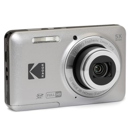 KODAK PIXPRO FZ55-GRY 16MP CMOS Sensor Digital Camera 5X Optical Zoom 28mm Wide Angle 1080P Full HD Video 2.7" LCD Vlogging Camera, Gray - color: Gray