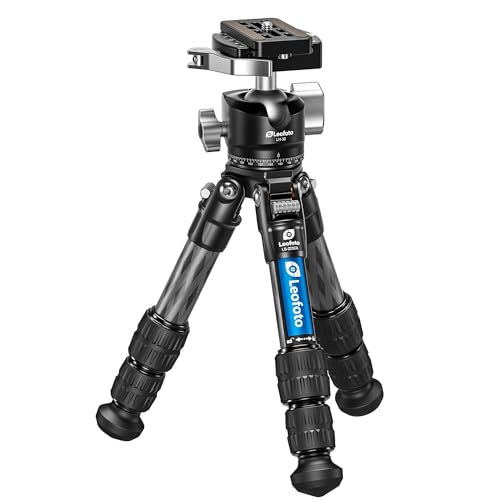 Carbon Fiber Mini Tabletop Tripod with 360° Rotating Ball Head for Camera, Compact Tripod with Convertible 1/4" & 3/8" Screw, 1/4" QR Plate for Sport Camera/Phone Holder/Projector, Max Load 22LB - color: LS-223CX+LH-30LR: Maxload 10kg-3 Sections