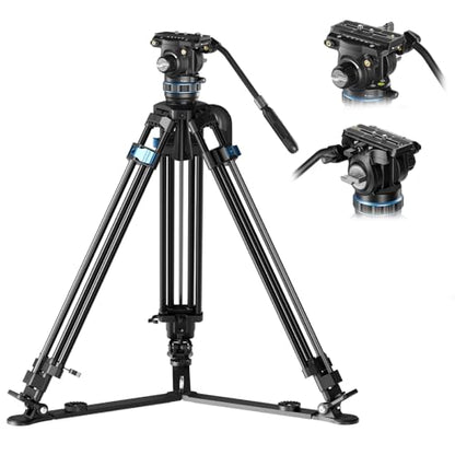 SIRUI Heavy Duty Video Tripod with 360° Fluid Head, Aluminum Alloy, Stepless Hydraulic Pan/Tilt, One-Step Height Adjust, Side Load QR Plate for MFT/DJI RS, Ground Spreader – Max 70.9" - style: Aluminum Alloy Tripod