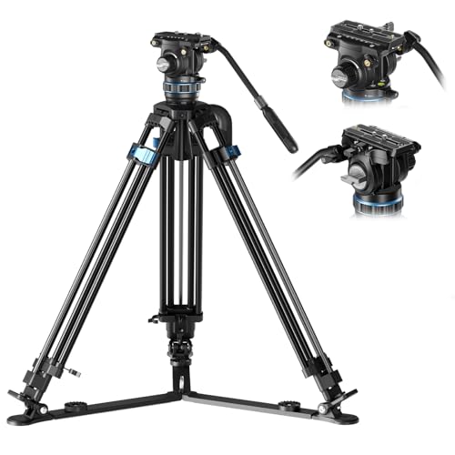 SIRUI Heavy Duty Video Tripod with 360° Fluid Head, Aluminum Alloy, Stepless Hydraulic Pan/Tilt, One-Step Height Adjust, Side Load QR Plate for MFT/DJI RS, Ground Spreader – Max 70.9" - style: Aluminum Alloy Tripod