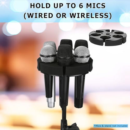 Multi Microphone Holder, Hold Up to 6 Microphones, Wired and Wireless Mic Holder for Stand, Aluminum, Black