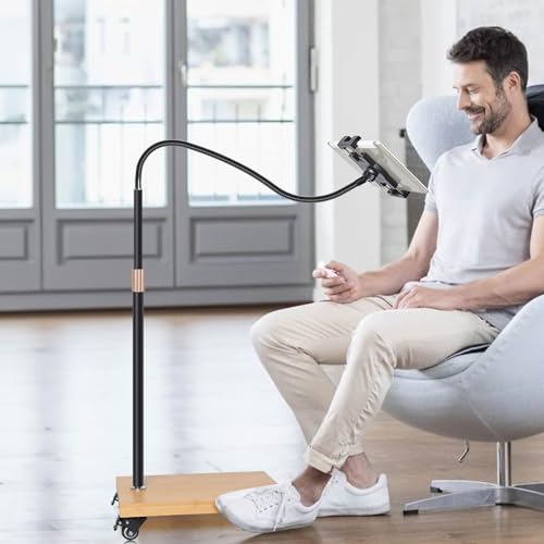 wishacc Tablet Floor Stand with Adjustable Gooseneck Mount, Swivels and Wheels for Bedside, Compatible with iPad, Galaxy Tab, Kindle and Phones - size: 15.4 x 11 inches