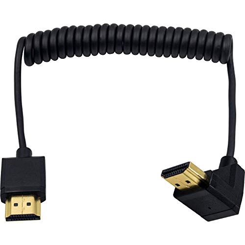 Duttek Down Angle Coiled HDMI Cable 4FT/1.2M, Extreme Thin 90 Degree HDMI Male to Male Coiled Cable for 3D and 4K@60hz Ultra HD TV Stick for PS5, Blu-ray, Roku TV, Xbox Series X/S - size: Down Angled Male to Male 4FT/1.2M