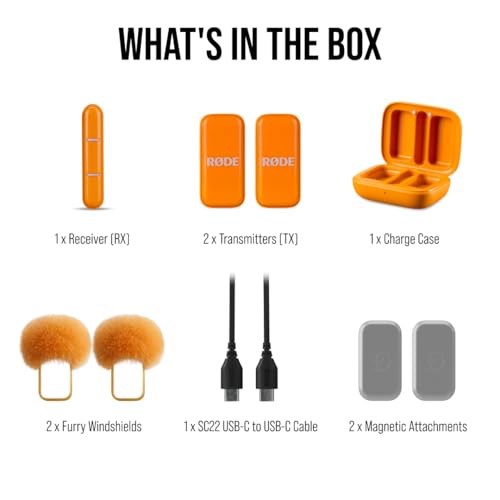 RØDE Wireless Micro - Compact Wireless Microphone, Two Mics with Charge Case for Smartphone Content Creation - USB-C, Orange - color: USB-C Orange