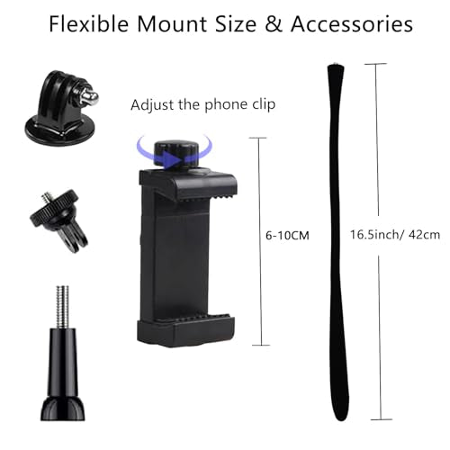 Flexible Camera Mount Compatible with GoPro Hero 13 12 11 10 9/AKASO EK7000/Brave 4/Insta360 X5/ ODDV/DJI Action 5 Pro Camera, Gooseneck Phone Holder for 2.32-3.93'' Phone, 16.5Inch (42CM), 1Pack