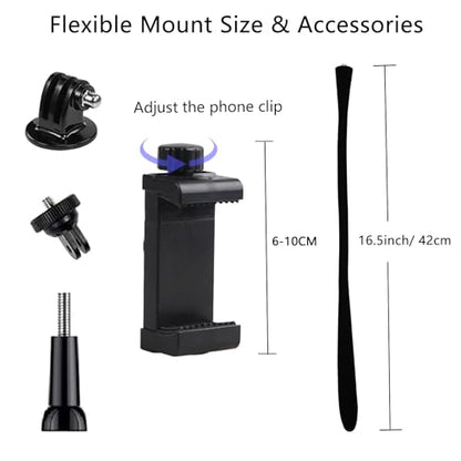 Flexible Camera Mount Compatible with GoPro Hero 13 12 11 10 9/AKASO EK7000/Brave 4/Insta360 X5/ ODDV/DJI Action 5 Pro Camera, Gooseneck Phone Holder for 2.32-3.93'' Phone, 16.5Inch (42CM), 1Pack