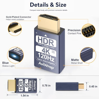 HDMI Dummy Plug 4k120hz HDR,EDID Emulator Virtual Display Adapter,HDMI 2.1 Headless Adapter,Supports 2K 60hz/1080P 120Hz for Windows/Mac/Linux - color: 4K 120Hz HDR/hdmi2.1