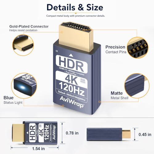 HDMI 2.1 Dummy Plug 4K HDR,EDID Emulator Virtual Display Adapter,HDMI Headless Adapter,Supports 4K/2K/1080P@30 60 120Hz for Windows/Mac/Linux(3pack) - color: 4K 120Hz HDR/hdmi2.1(3p)
