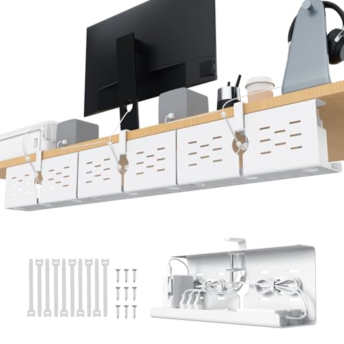 KEEGH 16" Under Desk Cable Management Tray, No Drill Clamp Mount, Extra Large Desk Cord Organizer Upgrade Capacity, Cord Management Tray for Home Office, Gaming Desk, Standing Desk,White, 3 Pack - color: White, size: 3 Pack