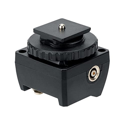 JJC Standard Hot Shoe Adapter with Extra PC sync Connection Port & 3.5mm Mini Phone Connection Port for Connecting Cameras to Additional Off-Camera Flash,Studio Light,Strobes or Other Accessories - size: Hot Shoe on the Bottom