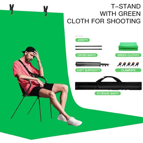 Green Screen Backdrop with Stand Kit, BEIYANG 6.5 X 5 Ft Portable Backdrop Stand Kit with Carrying Bag and 5 Clamps for Streaming, Video conferences and interviews