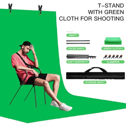 Green Screen Backdrop with Stand Kit, BEIYANG 6.5 X 5 Ft Portable Backdrop Stand Kit with Carrying Bag and 5 Clamps for Streaming, Video conferences and interviews