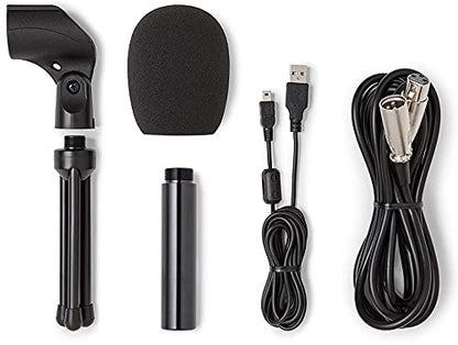 Samson Technologies Q2U USB/XLR Dynamic Microphone Recording and Podcasting Pack (Includes Mic Clip, Desktop Stand, Windscreen and Cables), silver (Renewed)