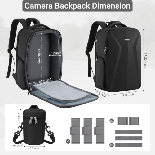 MOSISO Camera Backpack, DSLR/SLR/Mirrorless Photography Camera Bag, Waterproof Hardshell Case with Lens Pouch&Tripod Holder&15.6 inch Laptop Compartment Compatible with Canon/Nikon/Sony, Black - color: Black
